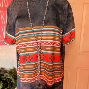 Womens Acid Wash Aztec Print Half Sleeve Top XL